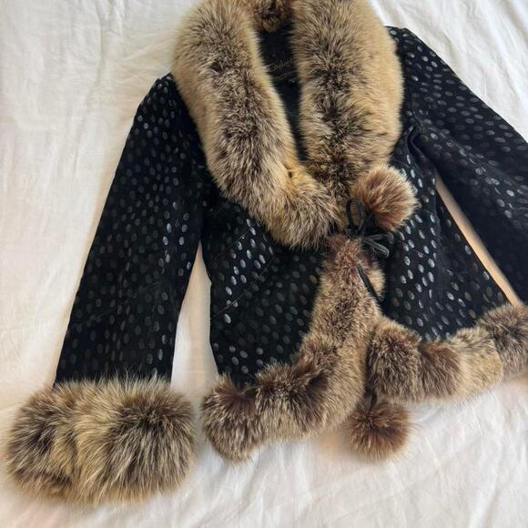 Beautiful black agfhan coat with real fur collar - Picture 2 of 5